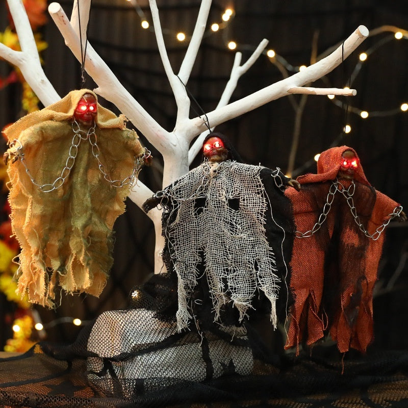 Hanging Ghost Ornaments – Glowing Skull Decor