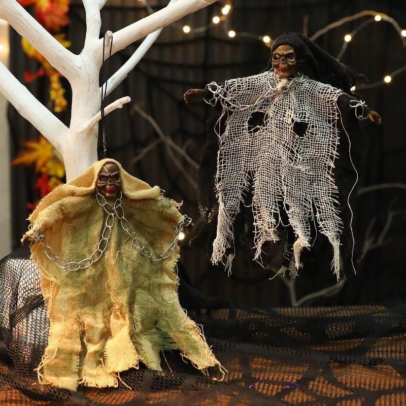 Hanging Ghost Ornaments – Glowing Skull Decor